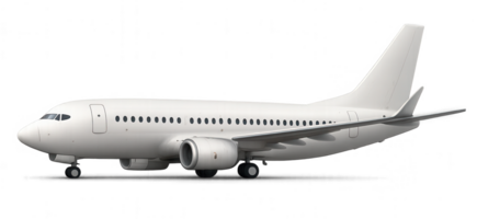 White generic passenger airplane standing on transparent background png