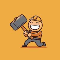 Cartoon man with a hammer logo design vector