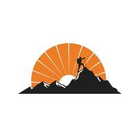 Man on top of a mountain logo design vector