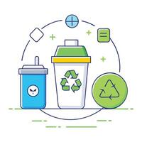 recycle bin with recycle symbol flat icon new 2025 trendy vector