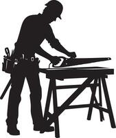 Carpenter Working with Saw Skilled Woodworker in Action Crafting and Building silhouette of a carpenter new 2025 trendy vector