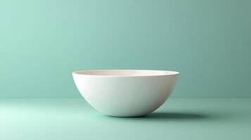 Simple White Ceramic Bowl on a Pastel Green Background Perfect for Showcasing Minimalist Table Settings and Modern Kitchen Decor photo