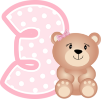 Teddy Bear Girl With Number Three png