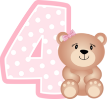 Teddy Bear Girl With Number Four png
