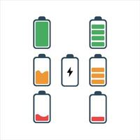 Battery icon set . battery charging symbol, battery charge level and flat icon collection vector