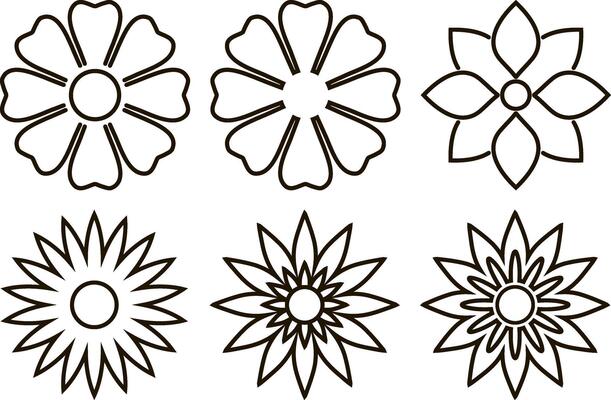 Outline flower set icon isolated Cartoon sketch clipart collection