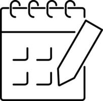 Calendar with pen icon isolated. Outline sketch cilipart vector