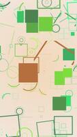 Dynamic abstract background with various fast moving motion graphics geometric shapes - squares, circles and lines in green earthy colors. Full HD and looping background video