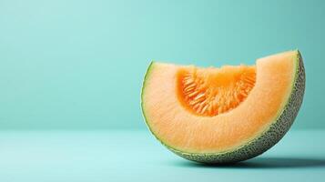 Sliced Cantaloupe on a Light Blue Background Ideal for Food Blogs, Recipe Articles, and Healthy Lifestyle Promotions photo
