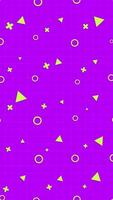 80s and 90s inspired vibrant retro background with neon green geometric shapes on purple grid pattern. Full HD and looping Memphis Style vertical animation. video