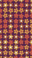 Retro floral pattern background animation with shiny cute flowers in warm vintage color tones. Hippy flower power concept. Vertical animation. video