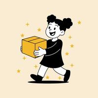 A smiling girl carrying a box of meat to give to a neighbor illustration For Eid Al Adha Mubarak vector