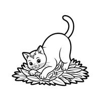 Playful Kitten in Grass Adorable Coloring Page Illustration vector