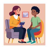 Child and Therapist in Session Counseling Illustration for Mental Health Resources vector