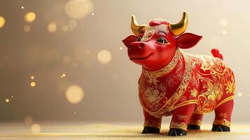 A red bull figurine with gold and red decorations photo