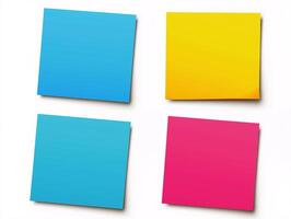 A set of four colourful sticky notes, each with a different colour photo