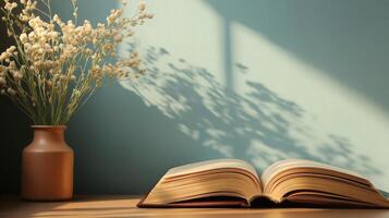 Open Book with Vase and Soft Shadows photo