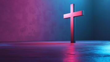A cross is standing in front of a wall with a bright light photo