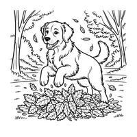 Happy Golden Retriever Puppy Playing in Autumn Leaves Perfect for Fall themed Designs vector