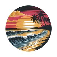 Vibrant Sunset Beach Scene Tropical Paradise Illustration for Print Web and Design Projects vector