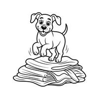 Adorable Puppy Playing on Stack of Clothes Cartoon Illustration vector