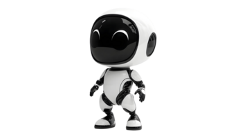 Smiling, futuristic robot figure, positioned against a plain backdrop. png