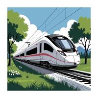 High Speed Train in Scenic Landscape Stock for Travel and Transportation Designs vector