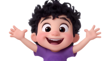 Animated child character with wide-eyed joy and open arms. png