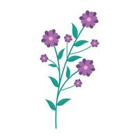 Cute and colorful simple flower with green leaves on a white background. Spring and Summer Season. vector