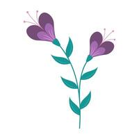 Cute and colorful simple flowers with green leaves on a white background. Spring and Summer Season. vector
