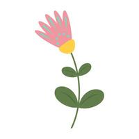 Cute colorful simple flowers with green leave on a white background. Spring and Summer Season. vector
