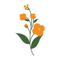 Cute and colorful simple flowers with green leaves on a white background. Spring and Summer Season vector