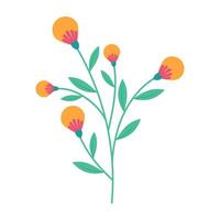 Cute and colorful simple flowers with green leaves on white background. Spring and Summer Season vector