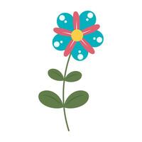 Cute and colorful simple flowers green leaves on a white background. Spring and Summer Season. vector