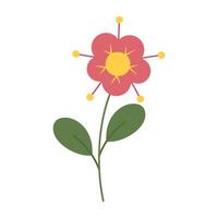 Cute and colorful simple flowers with green leaves on white background. Spring and Summer Season. vector