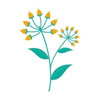 Cute colorful simple flower with green leaves on a white background. Spring and Summer Season. vector