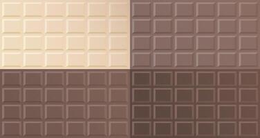 Set of chocolate pattern, background, cover poster. Milk chocolate, white chocolate and dark chocolate blocks. vector