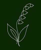 Spring Lily of the Valley in One Continuous Line Drawing. Simple Minimalist Linear abstract Flower May bells. Illustration For wedding design, invitations. Hand Drawn Monoline. Editable stroke vector