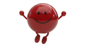 Exuberant, cheerful, round red character, joyfully leaping. png