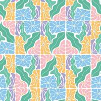 Abstract floral grid tiles seamless pattern with colorful leaves and flowers for wallpapers, textile prints, scrapbooking, stationery, wrapping paper, backgrounds, etc. EPS 10 vector