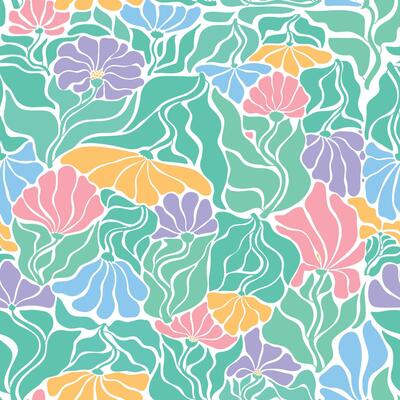 Matisse inspired flowers and leaves seamless pattern for wallpaper, backgrounds, textile prints, scrapbooking, digital paper, stationery, etc. EPS 10