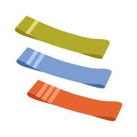 Set of fitness bands with different resistance levels light, medium and heavy. Equipment for strength exercises. Home and gym training. Flat illustration isolated on white background vector
