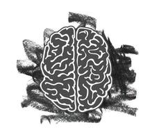 Charcoal Bold Illustration of a Human Brain Featuring Expressive Black Strokes and Textured Artistic Elements vector