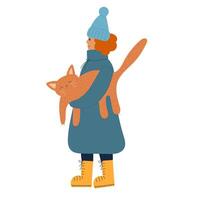 Lady walking with cat vector