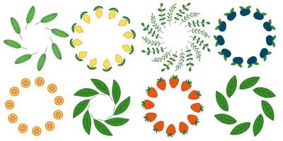 Set of round frames with fruits and leaves vector