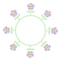 Round cute flower frame with kawaii face vector