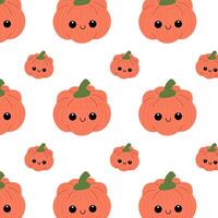 Cute pumpkin seamless pattern with smiling face. Kawaii pumpkin. vector