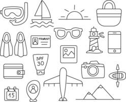 Doodle travel set with summer elements. vector