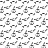 Seamless pattern with kettle and cup of tea. vector