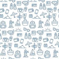 Travel outline seamless pattern in blue color. vector